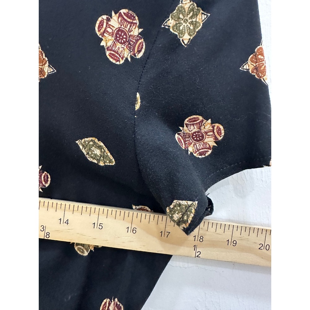 Meghan Matthews Vintage Batik Midi Dress Black Gold Faux Wrap Side Tie Rayon 10 - Picture 7 of 8